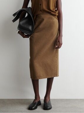 COS Straight Denim Midi Skirt in Caramel Brown